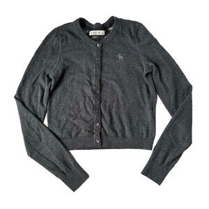 Abercrombie & Fitch Sweater Women’s Medium Gray Crop Cardigan Logo Lace Accent